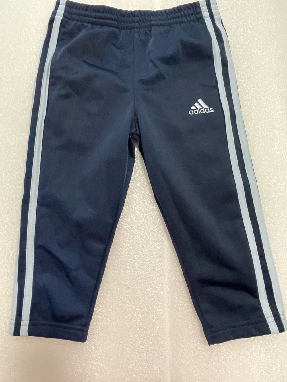 adidas Kids Navy Joggers with Light Gray Stripes